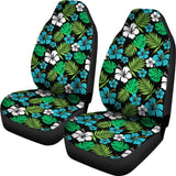 Blue And Green Hibiscus Flower Patten On Black Car Seat Covers 101819 - YourCarButBetter