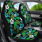 Blue And Green Hibiscus Flower Patten On Black Car Seat Covers 101819 - YourCarButBetter