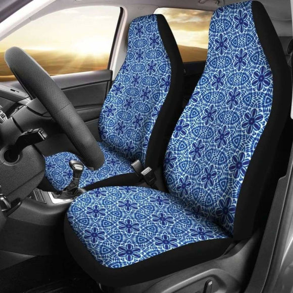Blue Boho Flowers Shibori Dye Car Seat Covers 105905 - YourCarButBetter