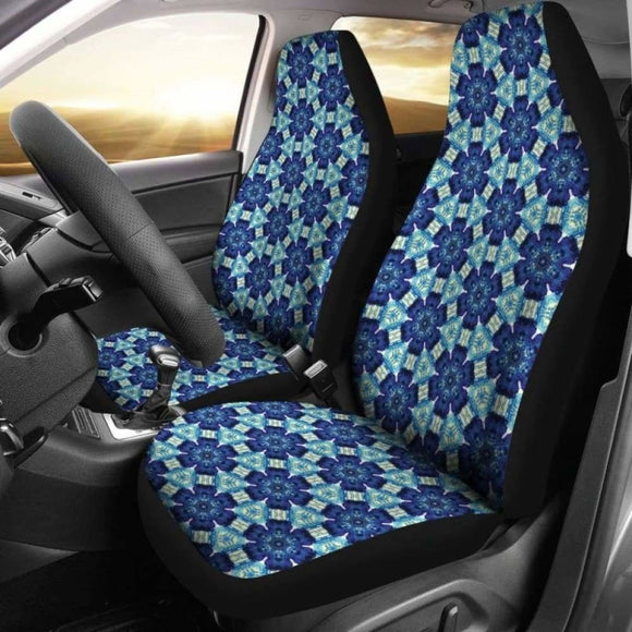 Blue Boho Flowers Shibori Tye Die Style Abstract Pattern Car Seat Covers 154230 - YourCarButBetter