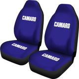Blue Camaro White Letter Car Seat Covers 211004 - YourCarButBetter