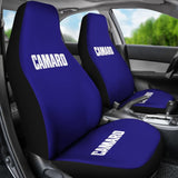 Blue Camaro White Letter Car Seat Covers 211004 - YourCarButBetter
