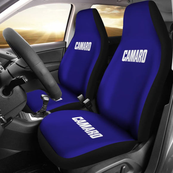 Blue Camaro White Letter Car Seat Covers 211004 - YourCarButBetter