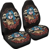 Blue Hair Sugar Skull Seat Covers 101819 - YourCarButBetter