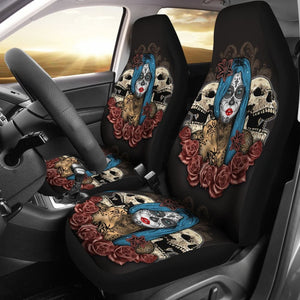 Blue Hair Sugar Skull Seat Covers 101819 - YourCarButBetter