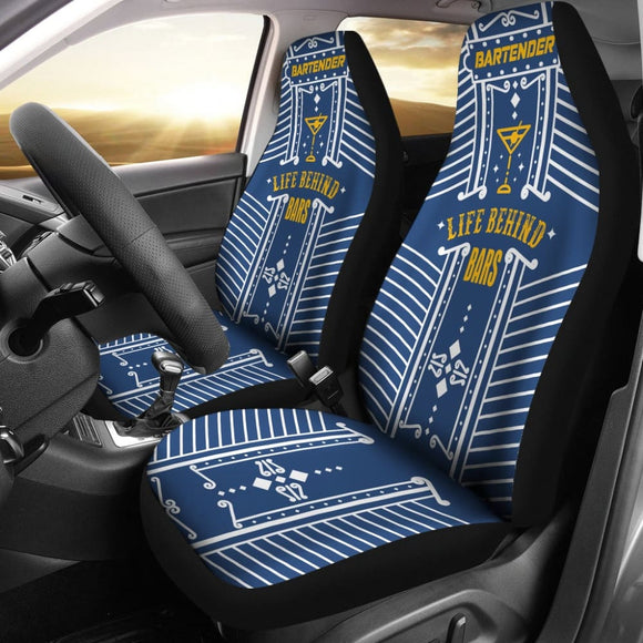 Blue Life Behind Bars Bartender Gold Letter Printed Car Seat Covers 211601 - YourCarButBetter
