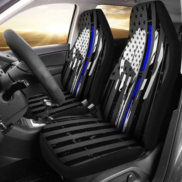 Blue Line Punisher Inspired Car Seat Covers Set Of 2 182417 - YourCarButBetter