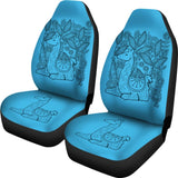 Blue Llama Pattern On Boho Flower Background Car Seat Covers 212403 - YourCarButBetter
