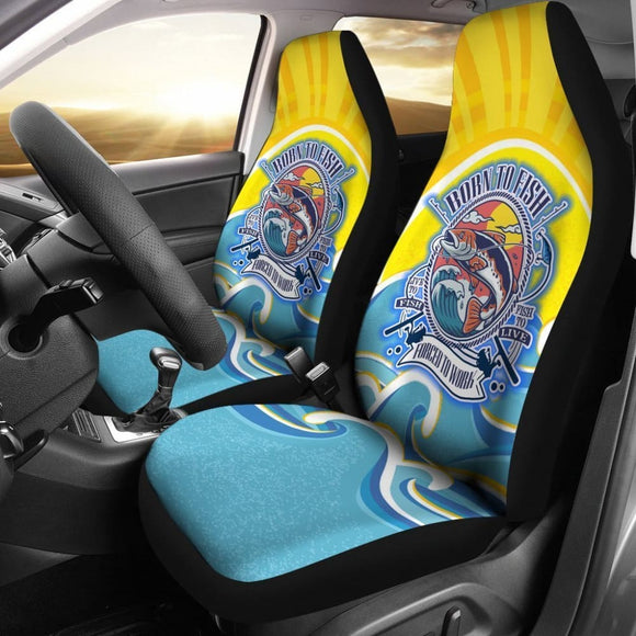 Blue Marlin Fishing Car Seat Covers Born To Fish Forced To Work Car Decor 182417 - YourCarButBetter