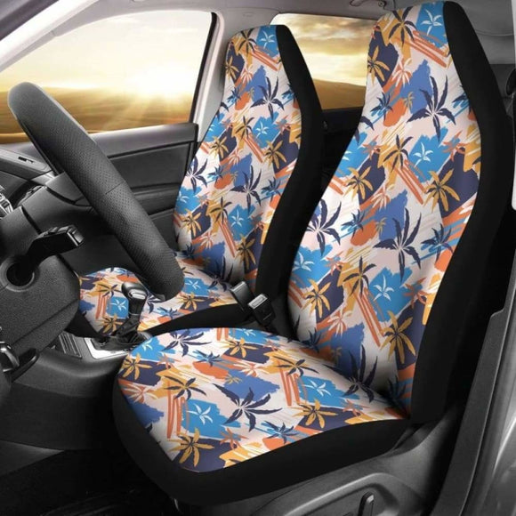 Blue Orange And Yellow Palm Trees Pattern Car Seat Covers 153908 - YourCarButBetter