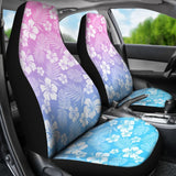 Blue Purple And Pink Ombre With White Hibiscus Pattern Overlay Car Seat Covers 101819 - YourCarButBetter