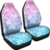 Blue Purple And Pink Ombre With White Hibiscus Pattern Overlay Car Seat Covers 101819 - YourCarButBetter