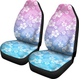 Blue Purple And Pink Ombre With White Hibiscus Pattern Overlay Car Seat Covers 101819 - YourCarButBetter
