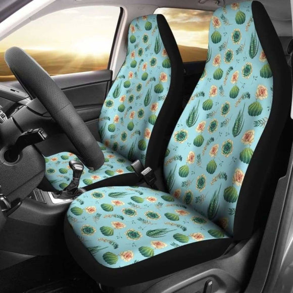 Blue Succulent Cactus Pattern Car Seat Covers 102802 - YourCarButBetter