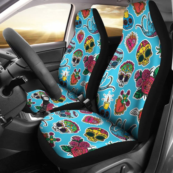 Blue Sugar Skull Car Seat Covers 101819 - YourCarButBetter