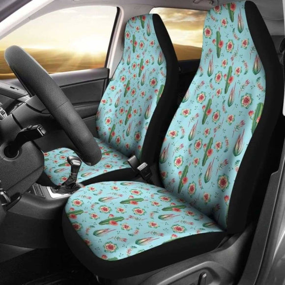 Blue With Cactus Car Seat Covers 102802 - YourCarButBetter