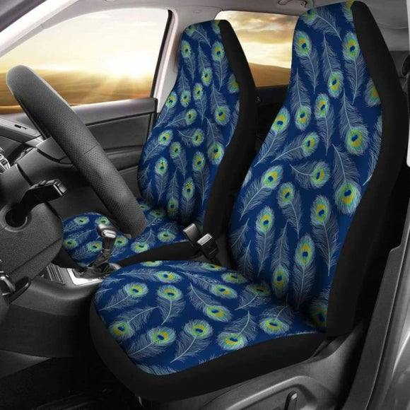 Blue With Green Peacock Feathers Car Seat Covers 181703 - YourCarButBetter