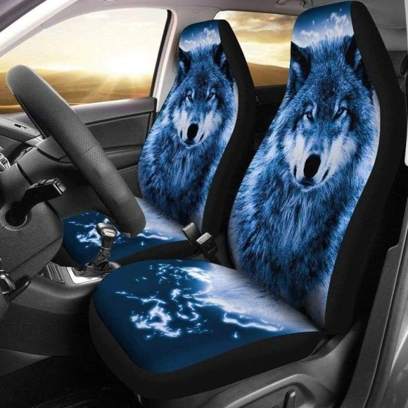 Blue Wolf Car Seat Covers Set Of 2 For Wolf Lover 111627 - YourCarButBetter