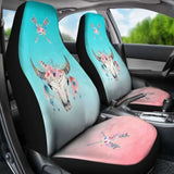 Boho Cow Skull Flowers And Arrows On Ombre Background Car Seat Covers 144730 - YourCarButBetter