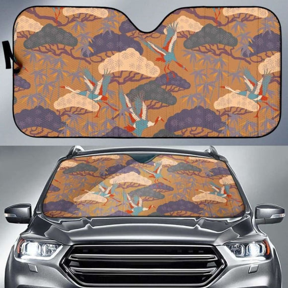 Bonsai Bamboo Stork Japanese Pattern Brown Theme Car Auto Sun Shades 094201 - YourCarButBetter