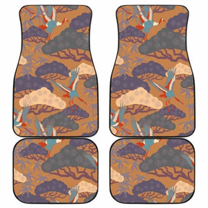 Bonsai Bamboo Stork Japanese Pattern Brown Theme Front And Back Car Mats 094201 - YourCarButBetter