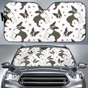 Boston Terrier Dog Hearts Vector Pattern Car Auto Sun Shades 104020 - YourCarButBetter