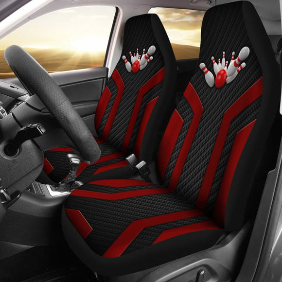 Bowling Metallic Style Printed Black Red Themed Car Seat Covers 211008 - YourCarButBetter