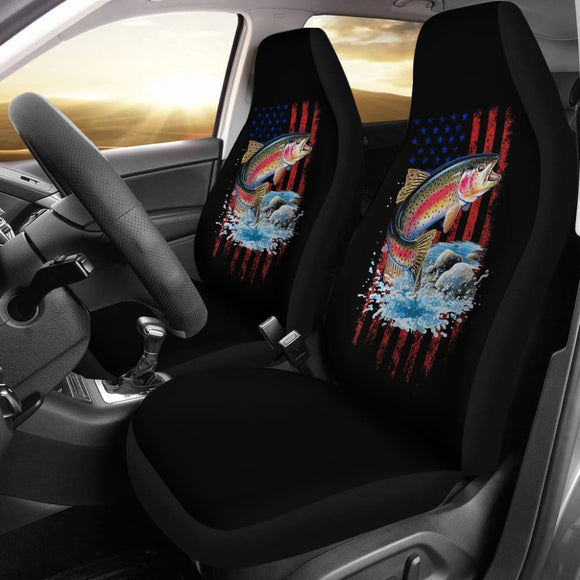 Brook Trout Fishing American Flag Car Seat Covers 211804 - YourCarButBetter