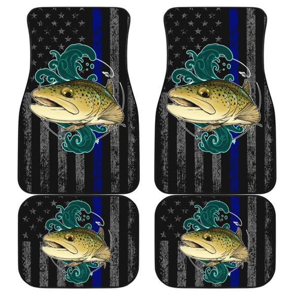 Brook Trout Fishing American Flag Thin Blue Line Car Floor Mats 211804 - YourCarButBetter