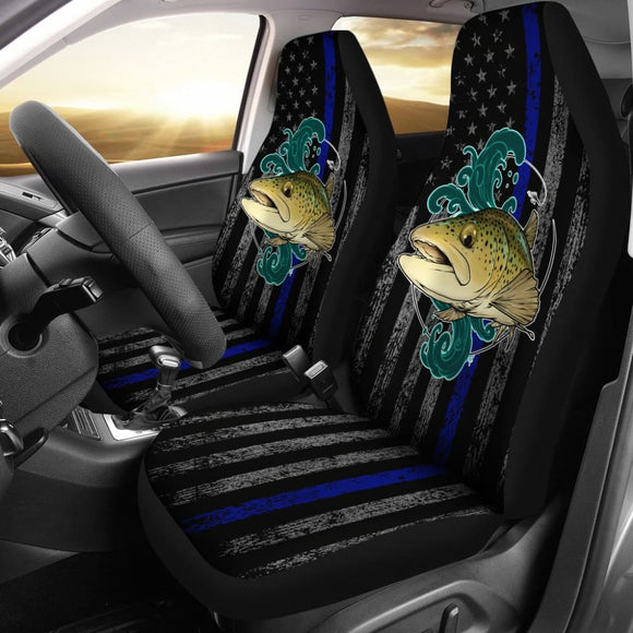Brook Trout Fishing American Flag Thin Blue Line Car Seat Covers 211804 - YourCarButBetter