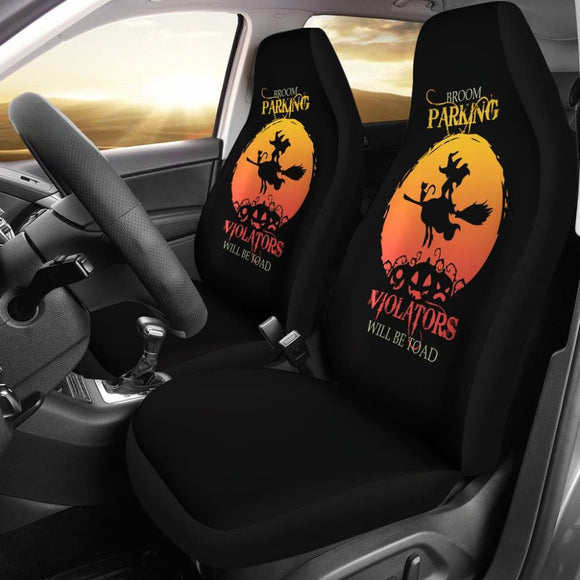 Broom Parking Violators Will be Toad Halloween Parking Car Seat Covers 211110 - YourCarButBetter