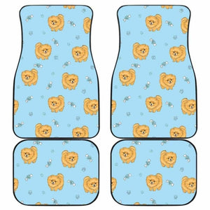 Brown Cute Pomeranian Blue Blackground Front And Back Car Mats 195016 - YourCarButBetter