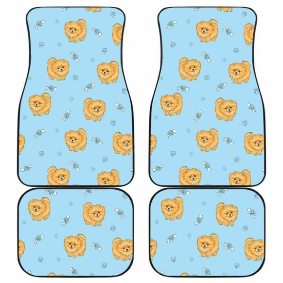 Brown Cute Pomeranian Blue Blackground Front And Back Car Mats 195016 - YourCarButBetter