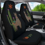 Brown Llama Car Seat Covers Chalky Style Cactus And Flower Design Printed On Black Fabric 105905 - YourCarButBetter