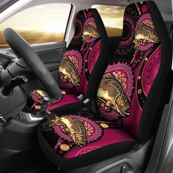 Brown Trout Fishing Car Seat Covers Ethnic Pattern Decor 182417 - YourCarButBetter