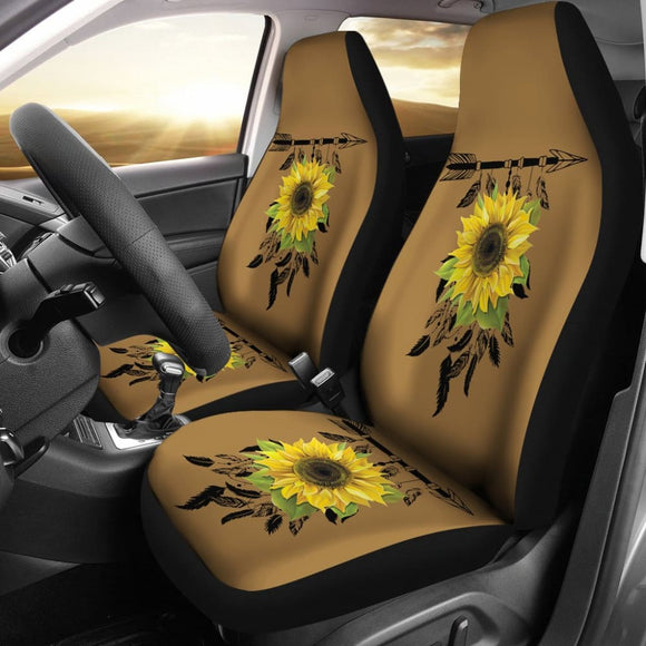 Burlap Style Background With Sunflower Dreamcatcher Car Seat Covers 211402 - YourCarButBetter