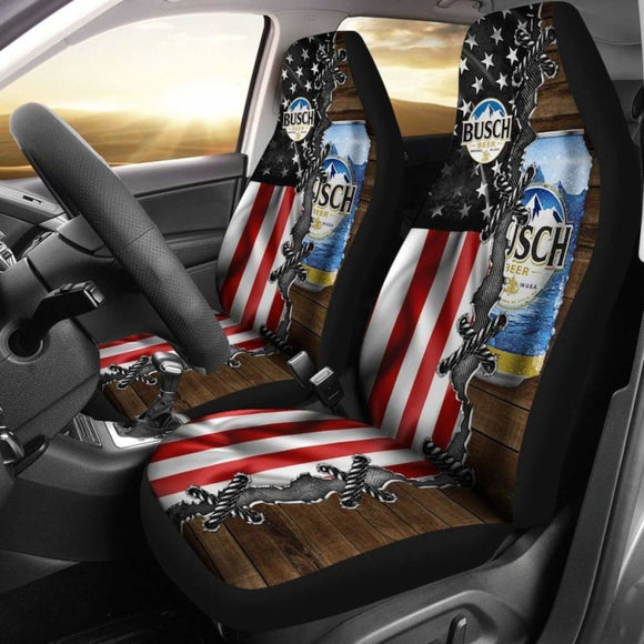 Busch Car Seat Covers Beer American Flag Gift Idea 195016 - YourCarButBetter
