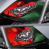 Butterfly Bright Red Hibiscus Bloom Car Sun Shade 172609 - YourCarButBetter