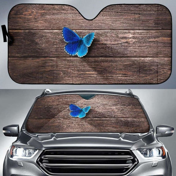 Butterfly Wood Blue 4K 8K Car Sun Shade 172609 - YourCarButBetter