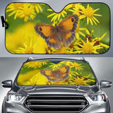 Butterfly Yellow Flowers 4K Car Sun Shade 172609 - YourCarButBetter