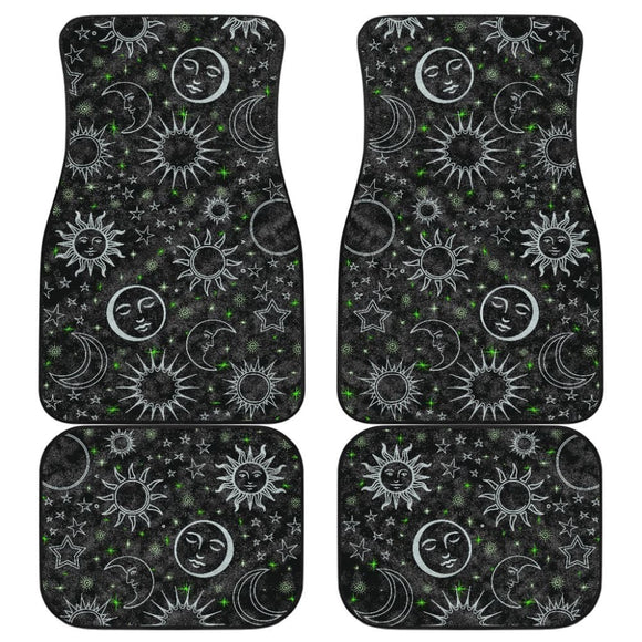 B&W Celestial With Green Stars Front And Back Car Mats 101819 - YourCarButBetter