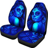 Calavera Fresh Look Design #2 Car Seat Covers (Blue Elusive Rose) - 174510 - YourCarButBetter