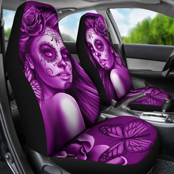 Calavera Fresh Look Design #2 Car Seat Covers (Purple Night Owl Rose) - 174510 - YourCarButBetter