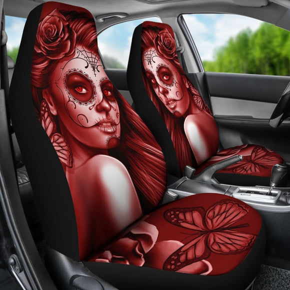 Calavera Fresh Look Design #2 Car Seat Covers (Red Freedom Rose) - 174510 - YourCarButBetter