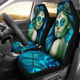 Calavera Fresh Look Design #2 Car Seat Covers (Turquoise Tiffany Rose) - 174510 - YourCarButBetter