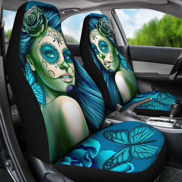 Calavera Fresh Look Design #2 Car Seat Covers (Turquoise Tiffany Rose) - 174510 - YourCarButBetter