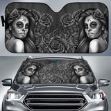 Calavera Girl - Black and White - Auto Sun Shade 172609 - YourCarButBetter