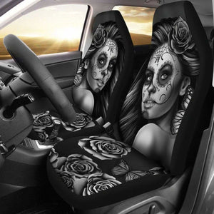 Calavera Girl - B/W - Car Seat Covers 101807 - YourCarButBetter