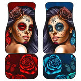 Calavera Girl Front and Back Car Floor Mats - Red and Blue 101807 - YourCarButBetter