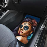 Calavera Girl Front and Back Car Floor Mats - Red and Blue 101807 - YourCarButBetter